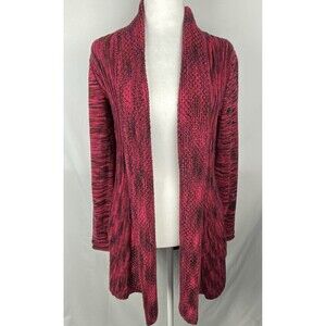 NY Collection Cardigan Sweater Womens S Pink Black Cotton Open Front Soft Grunge